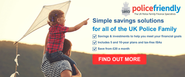 A child sits on their father's shoulders, holding a kite. To the right of this images appears the Police Friendly logo and a run-down of what's on offer (this is replicated in the page text).