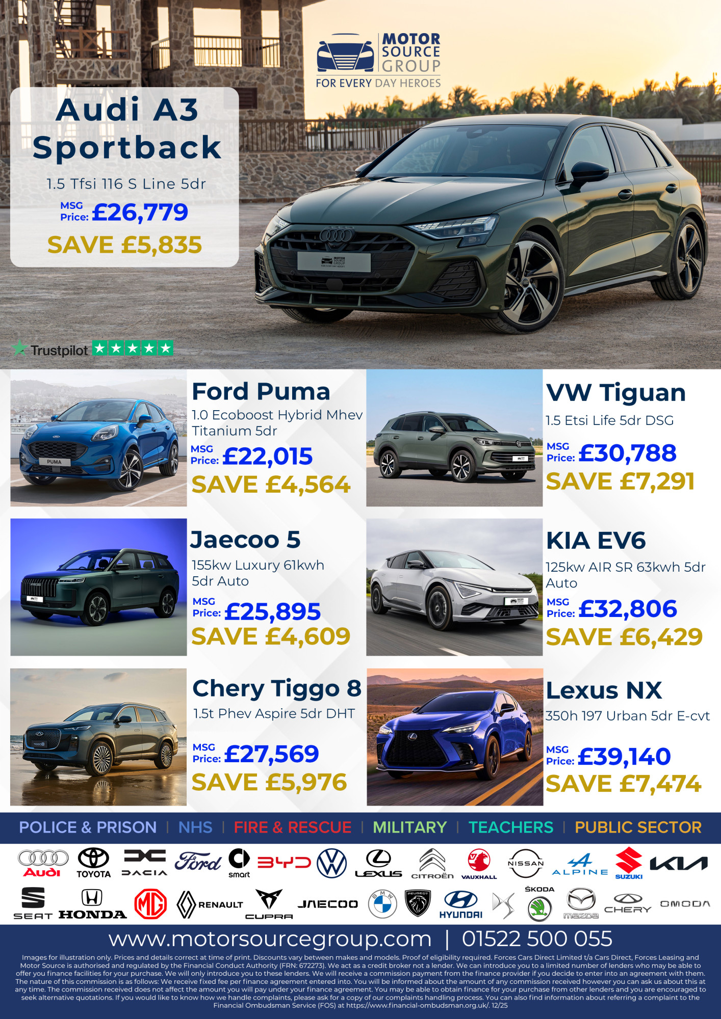 Images of vehicles available from Motor Source Group and the savings that can be made on each.