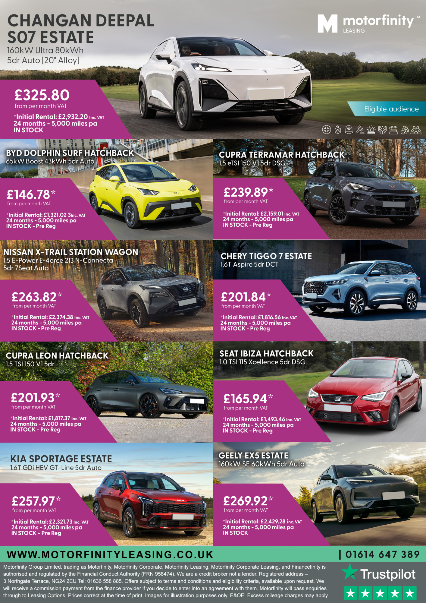 Images of the cars available to lease through Motorfinity