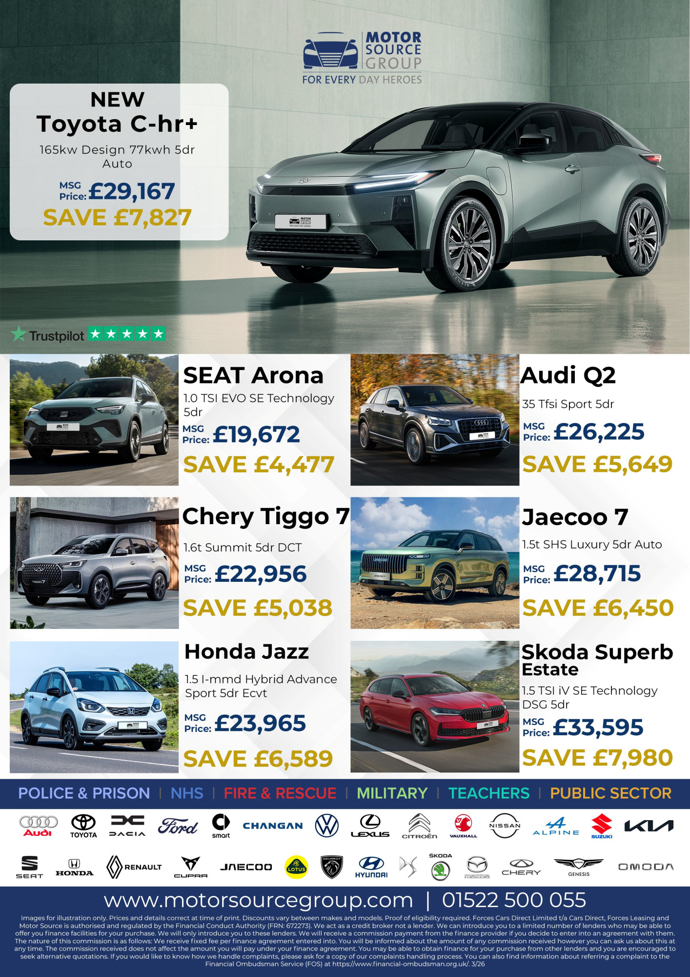 Images of vehicles available from Motor Source Group and the savings that can be made on each.