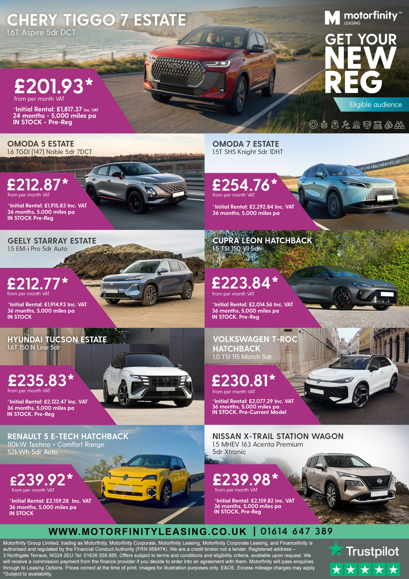 Images of the cars available to lease through Motorfinity