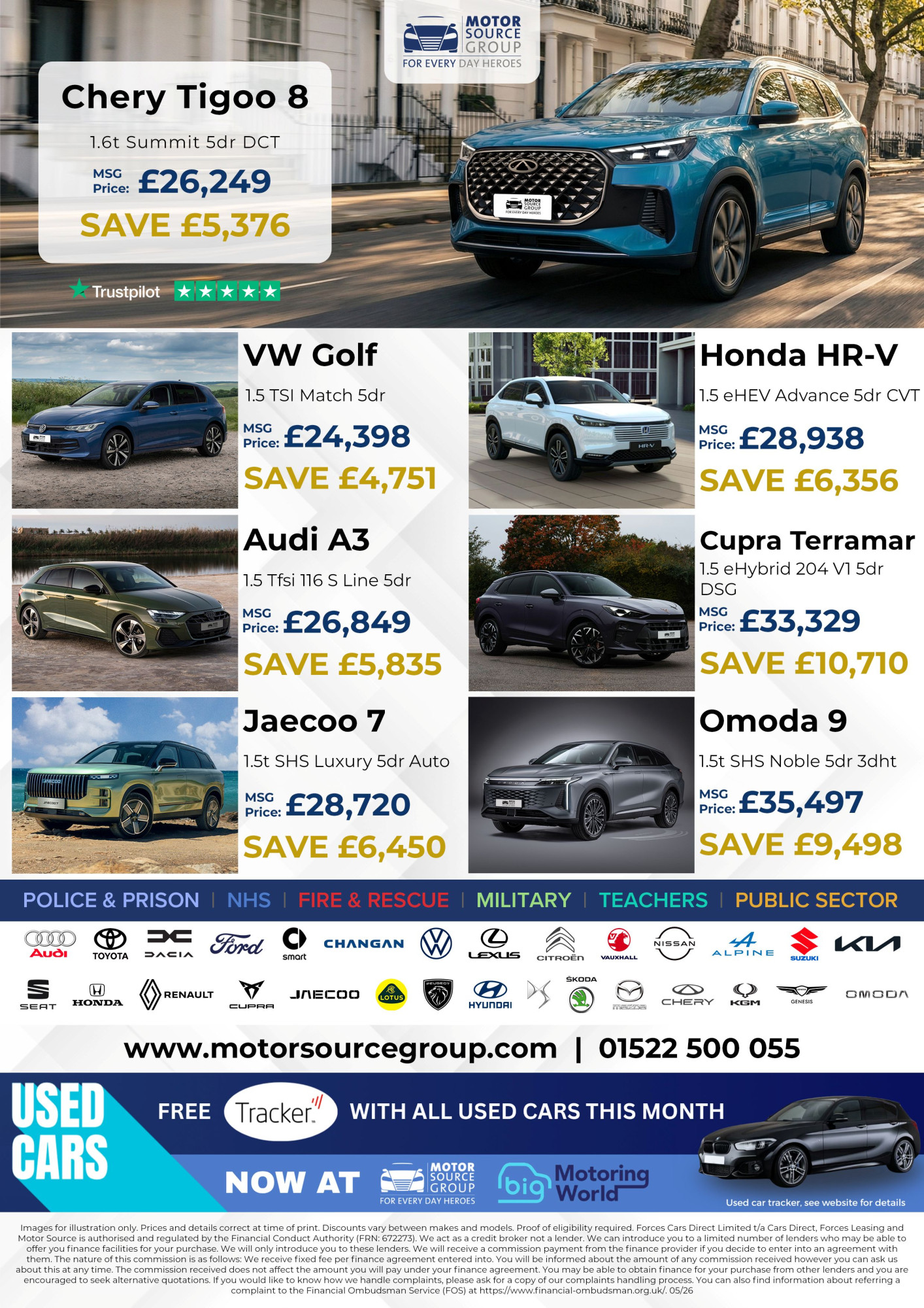 Images of vehicles available from Motor Source Group and the savings that can be made on each.
