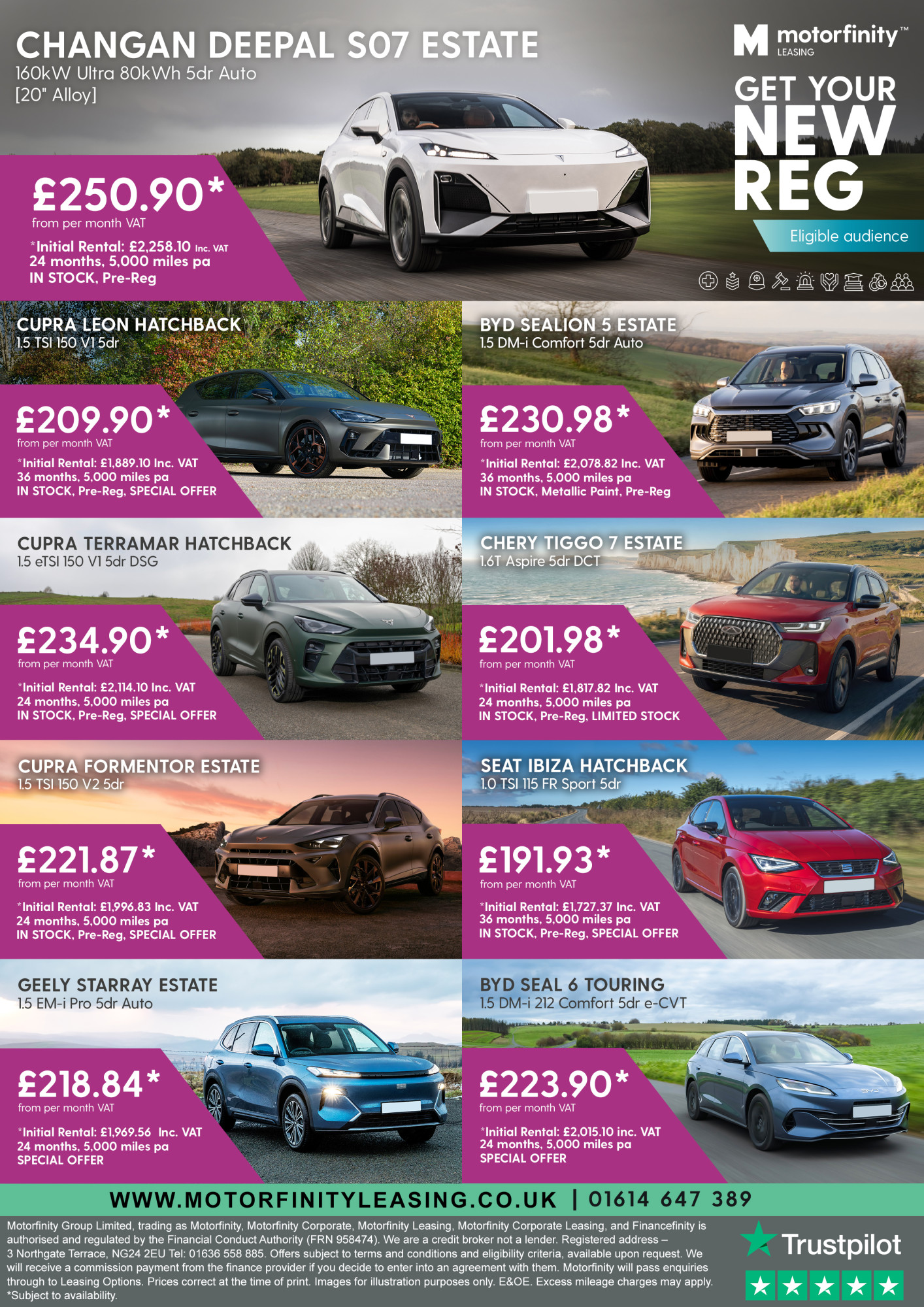 Images of the cars available to lease through Motorfinity