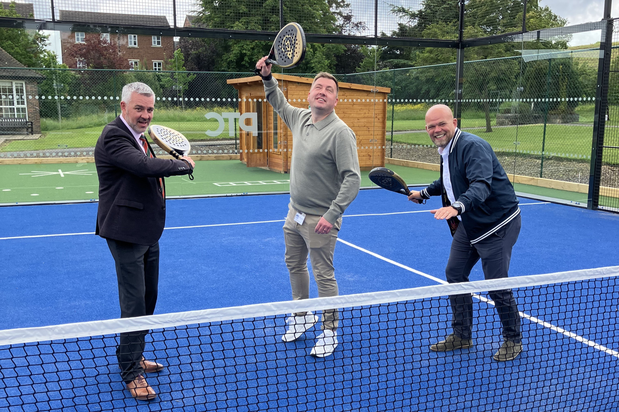 Liam Kelly, Stuart Cowan and Darren Adams on the padel court at St Andrews, the Police Treatment Centre in Harrogate