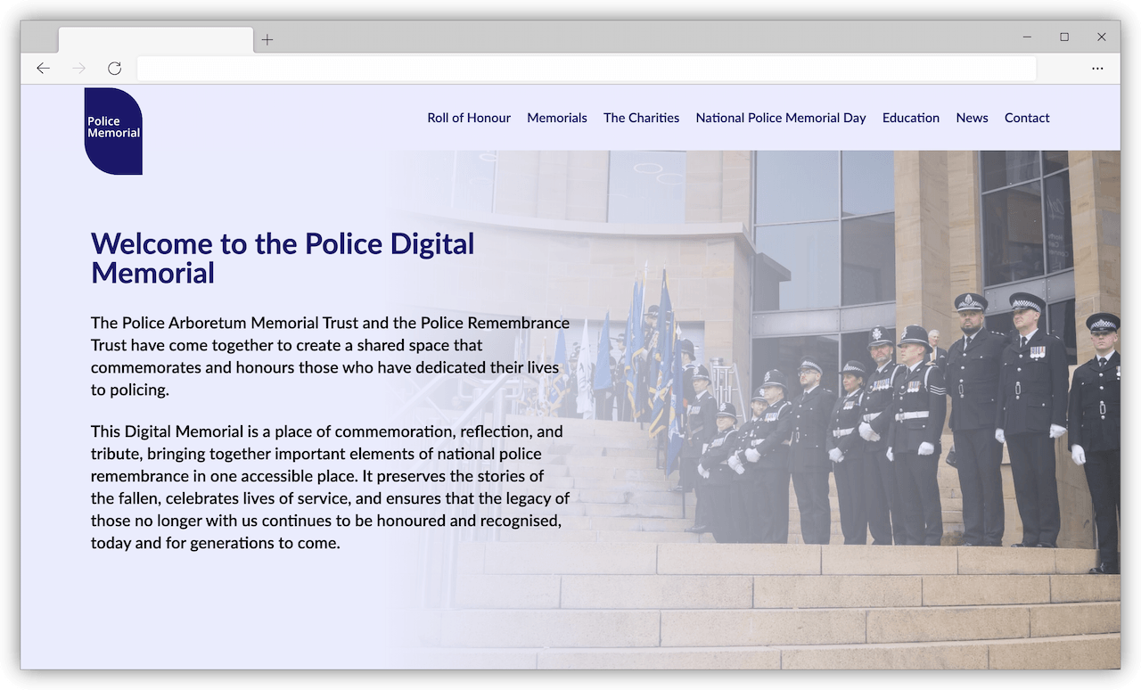 A screengrab of the Digital Memorial homepage