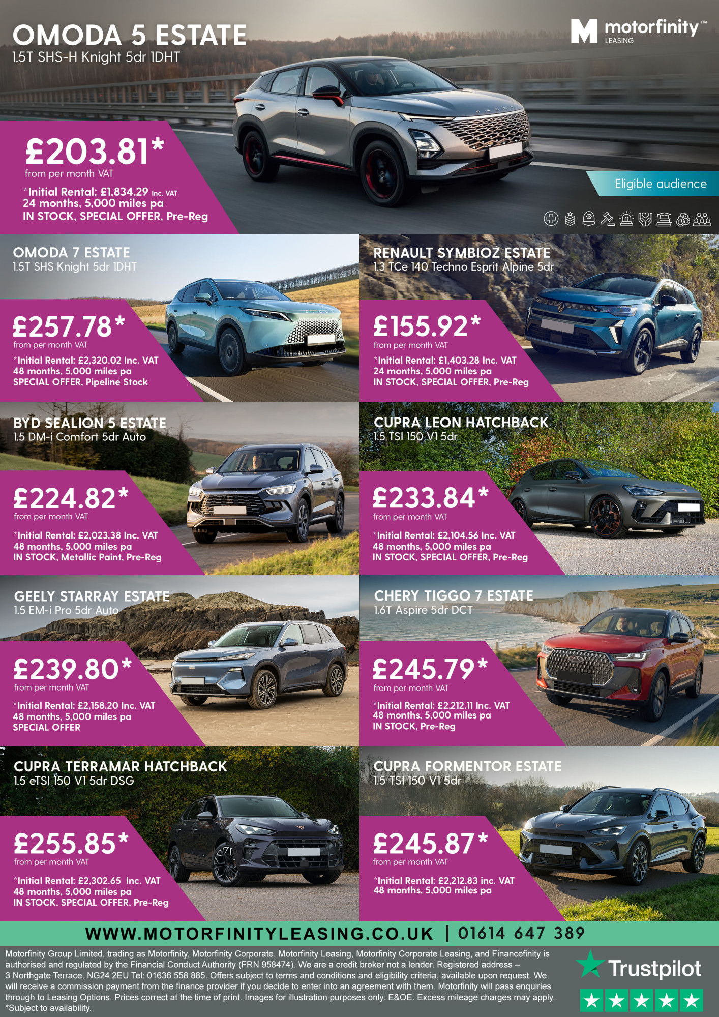 Images of the cars available to lease through Motorfinity