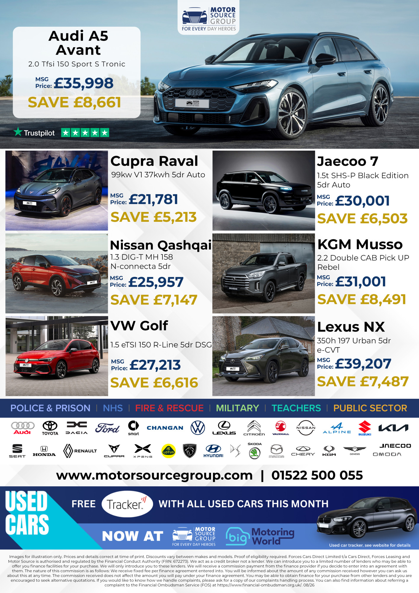 Images of vehicles available from Motor Source Group and the savings that can be made on each.