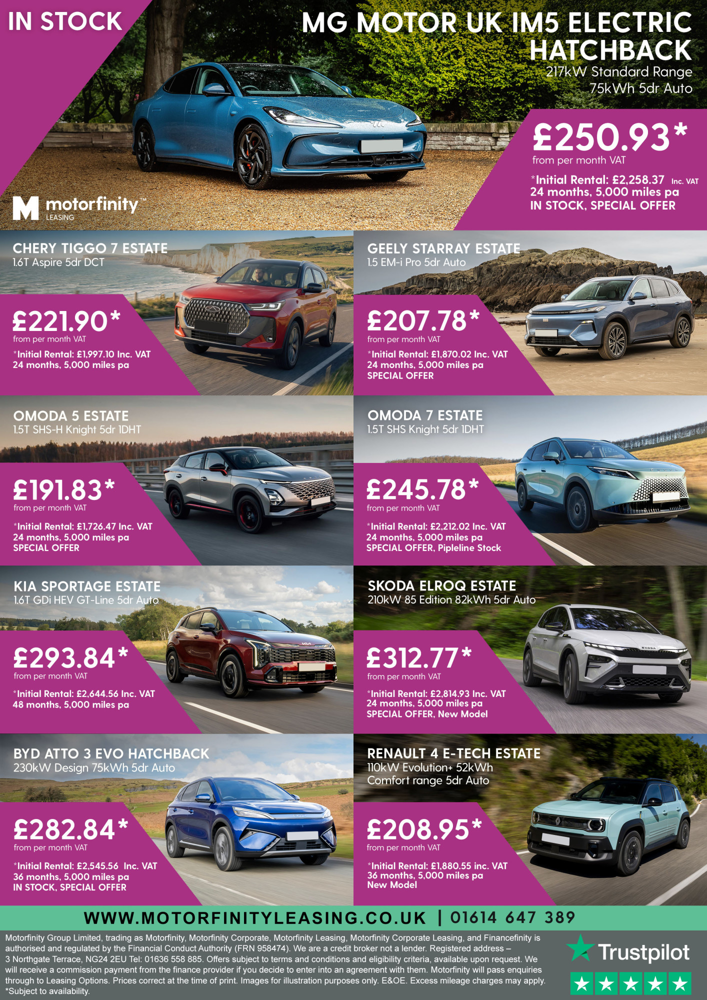 Images of the cars available to lease through Motorfinity