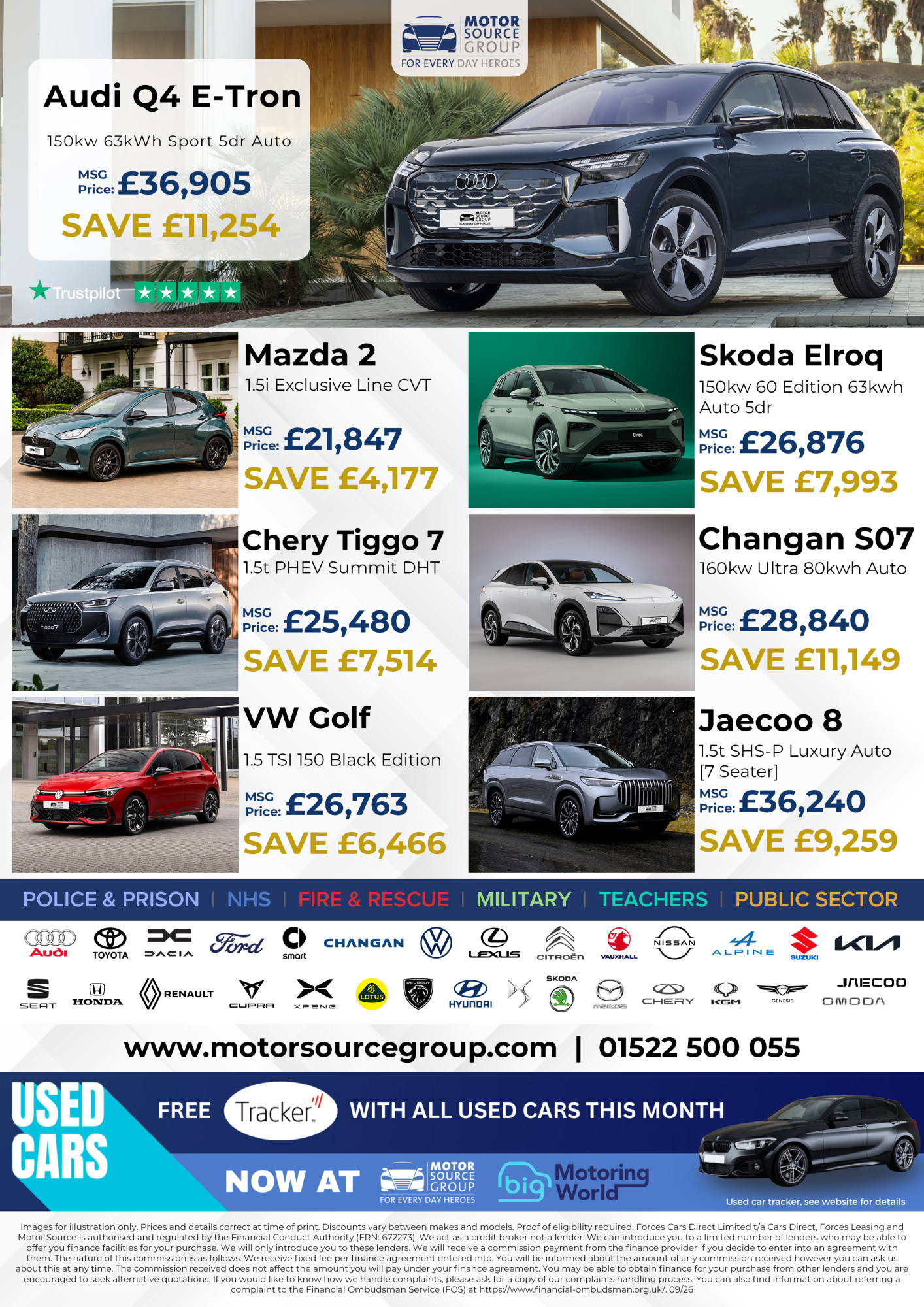 Images of vehicles available from Motor Source Group and the savings that can be made on each.